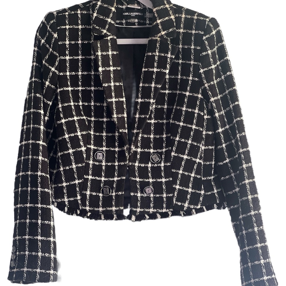 Karl Lagerfeld Black and White Grid Blazer